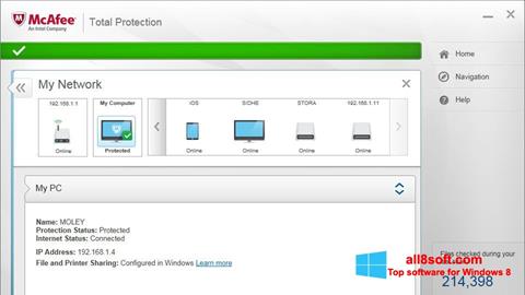 스크린 샷 McAfee Total Protection Windows 8