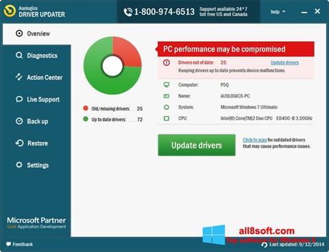 스크린 샷 Auslogics Driver Updater Windows 8
