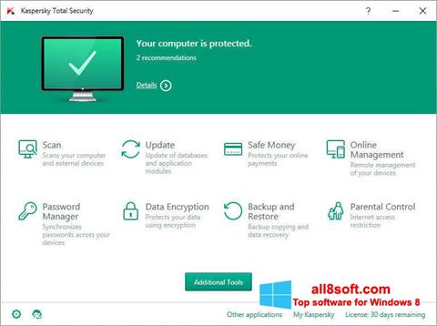 스크린 샷 Kaspersky Total Security Windows 8