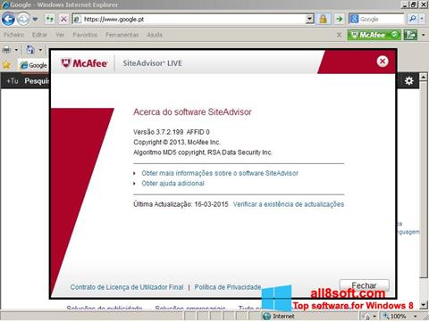스크린 샷 McAfee SiteAdvisor Windows 8