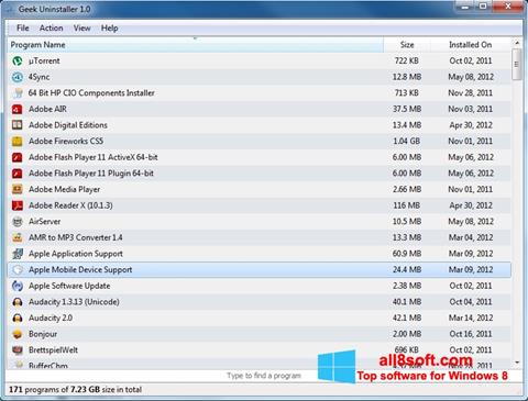 스크린 샷 Geek Uninstaller Windows 8