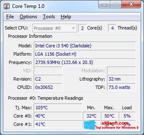 스크린 샷 Core Temp Windows 8